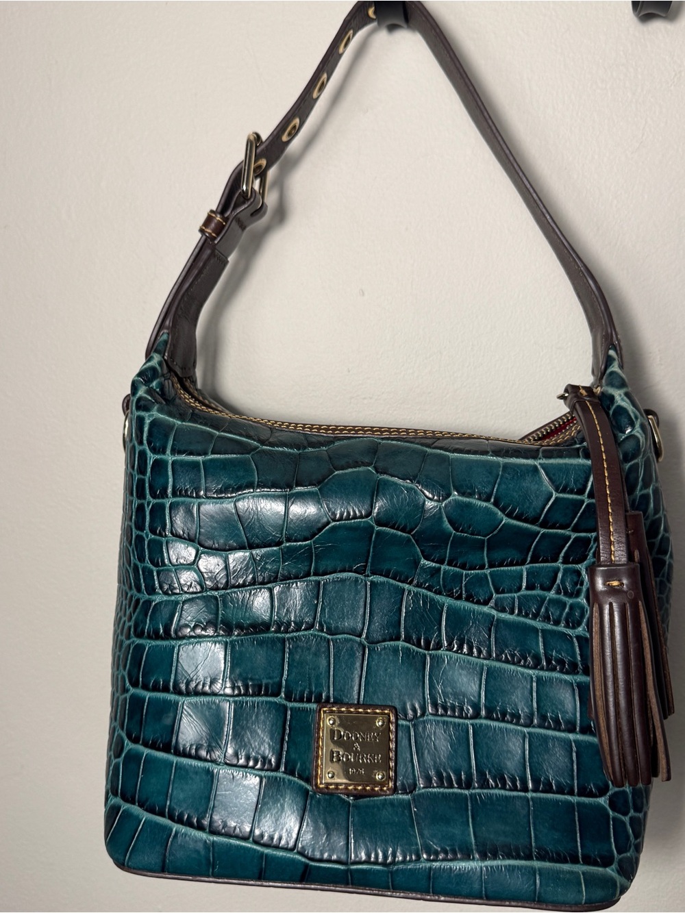 Dooney & Bourke Oakdale Paige Green Croc Embossed Leather Hobo Bag